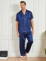 [Dunkelblau] SilkSilky-DE 19Momme Kurzärmelig Herren Pyjamas 004