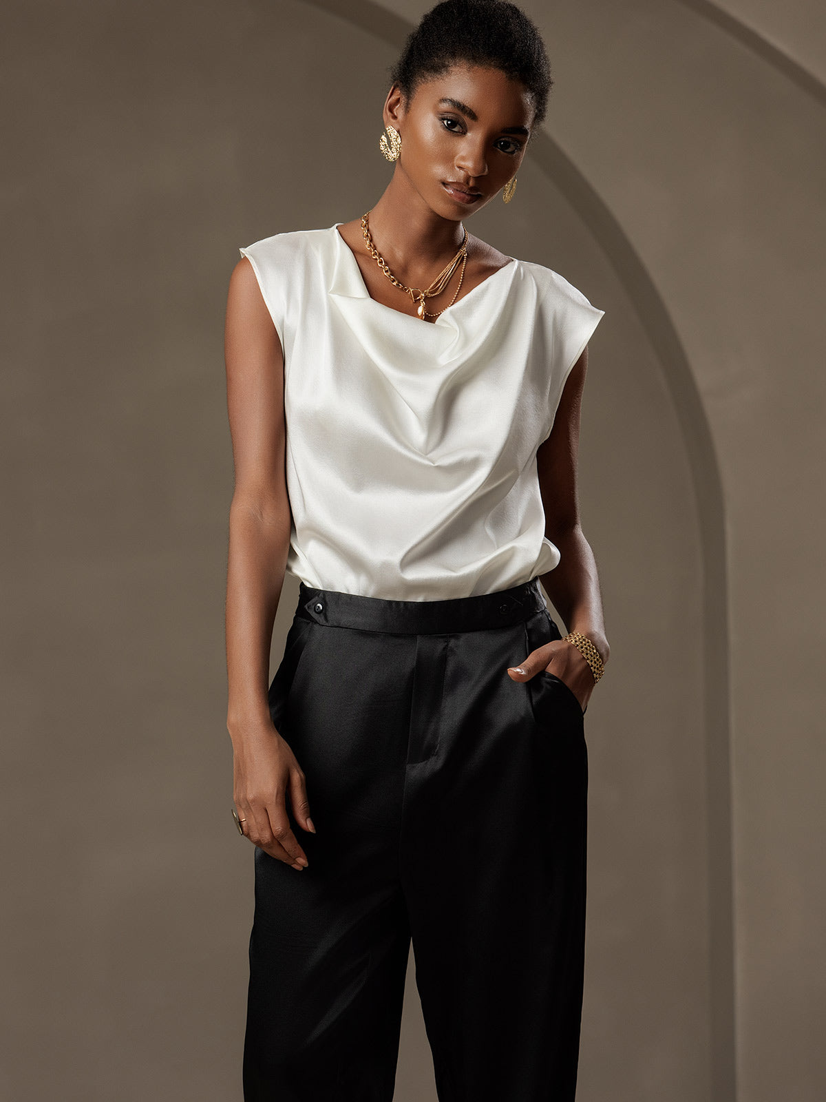 [Schwarz] SilkSilky-DE 19Momme Seide Womens Pants 005