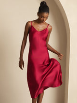 [Rotwein] SilkSilky-DE Sleeveless V Neck Kleider 007