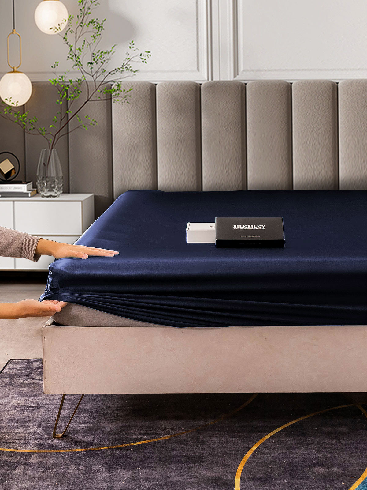 [Dunkelblau] SilkSilky-DE 25Momme Reine Seide Sheet 005