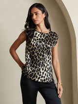 [Leopard] SilkSilky-DE 19Momme Seide Womens T-Shirt 005