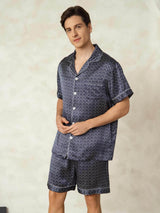 [Marine Ginkgo] SilkSilky-DE Kurzärmelig Notch-Kragen Herren Pyjamas 003