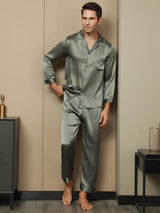 [Graugrün] SilkSilky-DE Langärmelig Herren Pyjamas 001