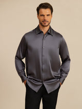 [Dunkelgrau] SilkSilky-DE Long Sleeve Lapel Collar Herrenhemd 003