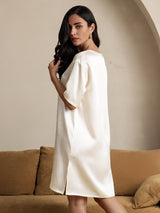 [Beige] SilkSilky-DE Half Sleeve V Neck Nachthemden 002