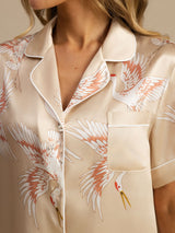 [Champagner] SilkSilky-DE Short Sleeve Notch-Kragen Damen Pyjamas 005