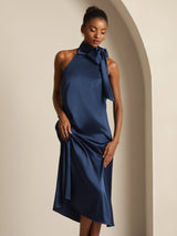 [Dunkelblau] SilkSilky-DE Sleeveless Tie Neck Kleider 007
