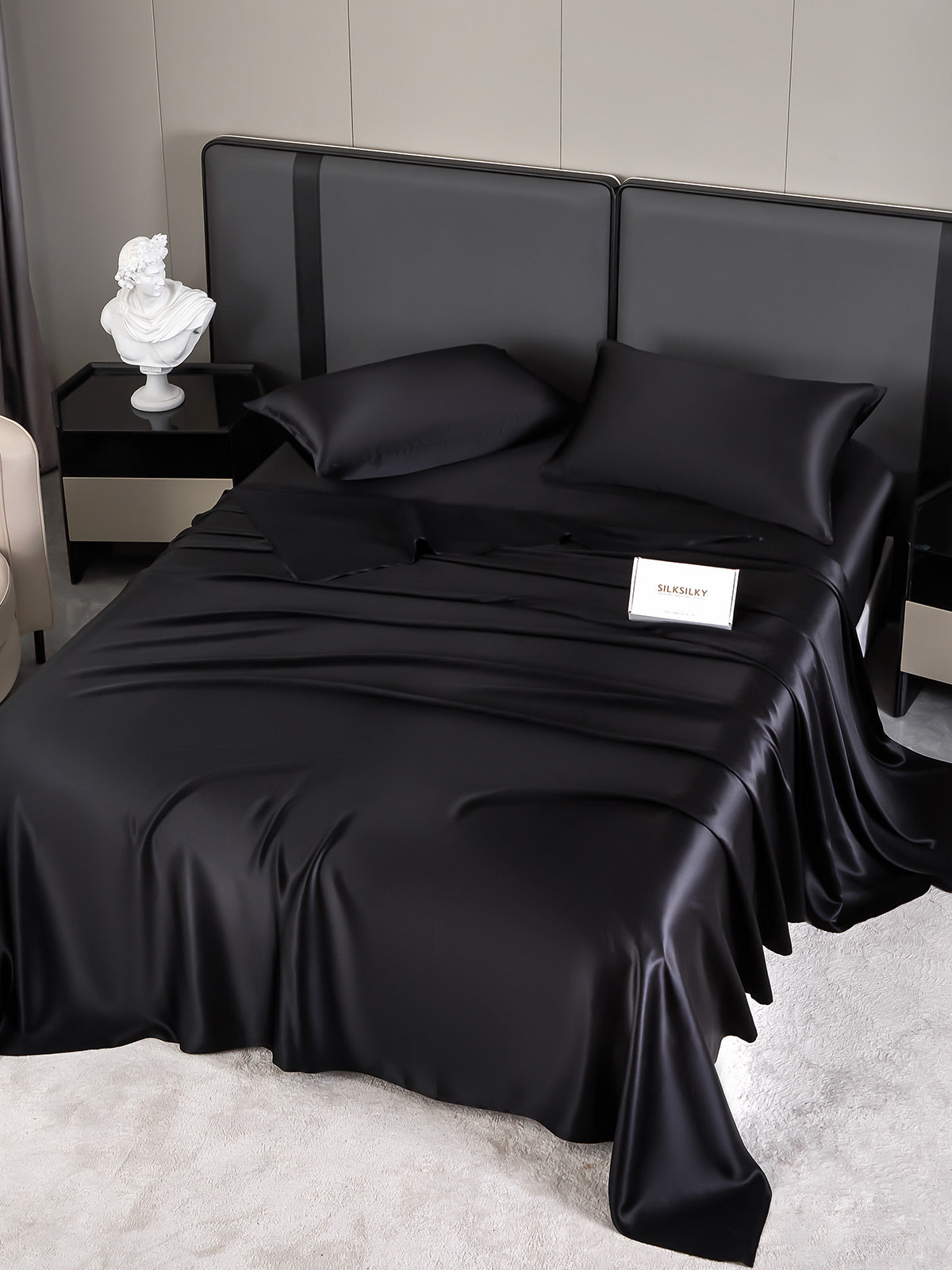 SilkSilky DE 19Momme Reine Seide Bedding Set Schwarz 002