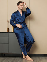 [Dunkelblau] SilkSilky-DE Reine Seide Mens Robe 005