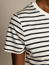 [Weißer Streifen] SilkSilky-DE Short Sleeve Crew-Ausschnitt T-Shirt 004