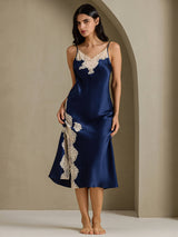 [Dunkelblau] SilkSilky-DE Sleeveless V Neck Nachthemden 001
