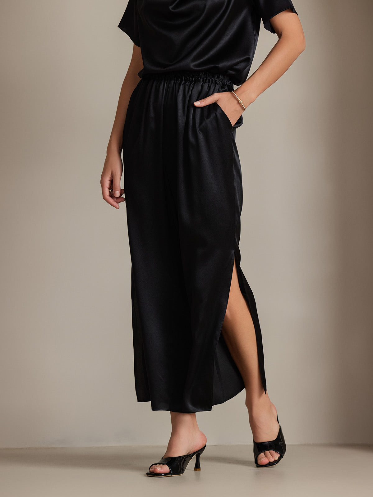 [Schwarz] SilkSilky-DE 19Momme Seide Womens Pants 003
