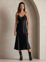 [Schwarz] SilkSilky-DE Sleeveless V Neck Kleider 003