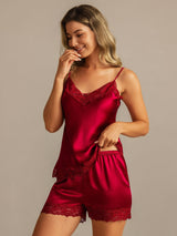 [Rotwein] SilkSilky-DE Sleeveless V Neck Camisole-Set 003