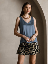 [Echtes Petrol] SilkSilky-DE Sleeveless V Neck Cami Top 007