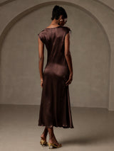 [Kaffee] SilkSilky-DE Cap Sleeve Kleider 002