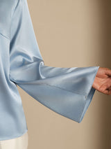 [Graublau] SilkSilky-DE Long Sleeve Boat Neck Bluse 005