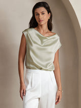 [Hellgrün] SilkSilky-DE Cap Sleeve Cowl Neck T-Shirt 001