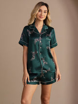 [Smaragd Zebra] SilkSilky-DE Short Sleeve Lapel Collar Damen Pyjamas 001