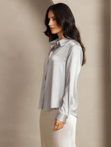 [Hellgrau] SilkSilky-DE Long Sleeve Lapel Collar Damenhemd 003