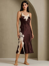 [Kaffee] SilkSilky-DE Sleeveless V Neck Nachthemden 001