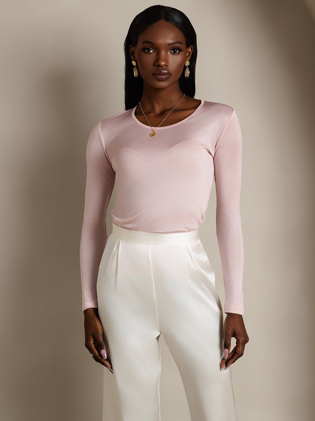 [Korallenrosa] SilkSilky-DE Seide Womens T-Shirt 001,