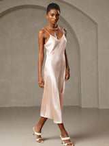 [Rosa] SilkSilky-DE Sleeveless V Neck Kleider 003