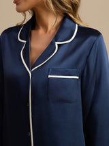 [Dunkelblau] SilkSilky-DE Langärmelig Notch-Kragen Damen Pyjamas 004
