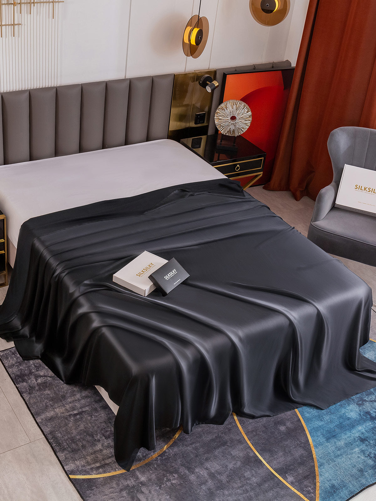 [Schwarz] SilkSilky-DE 19Momme Reine Seide Sheet 001