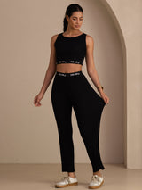 [Schwarz] SilkSilky-DE Sleeveless Crew Neck Women's Outfit Sets 006