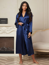[Dunkelblau] SilkSilky-DE Long Sleeve Damen Morgenmantel 006