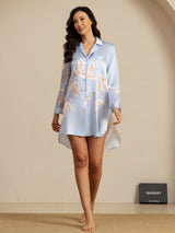 [Hellblau] SilkSilky-DE Long Sleeve Lapel Collar Schlafhemd 007