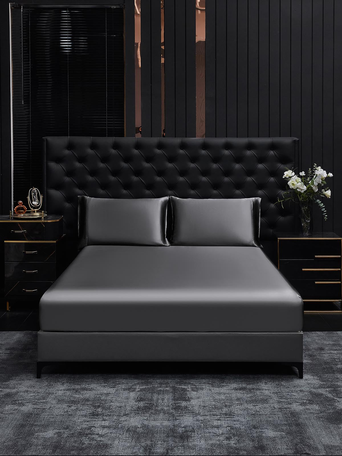 [Dunkelgrau] SilkSilky-DE 19Momme Reine Seide Bedding Set 002