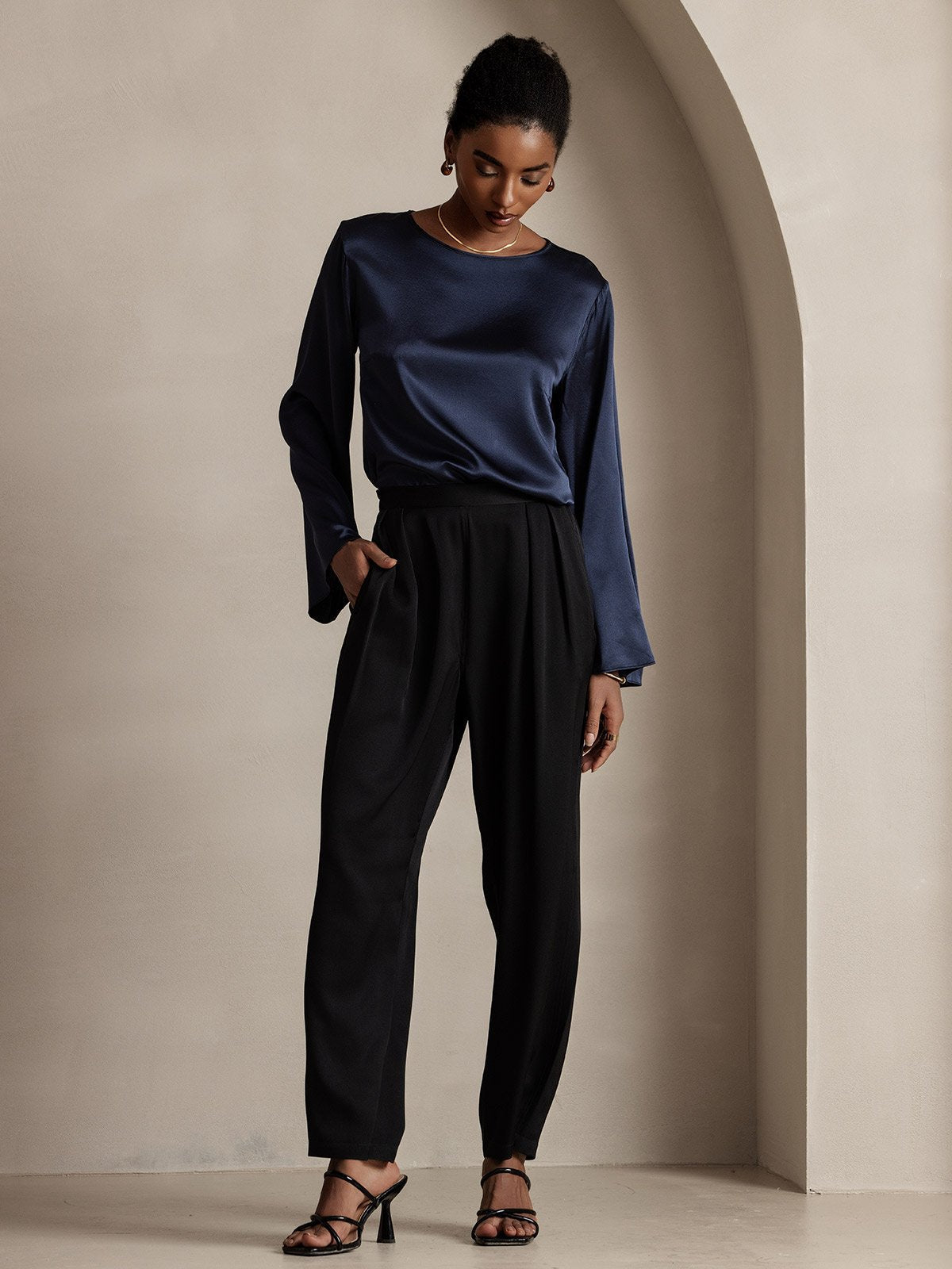 [Schwarz] SilkSilky-DE 22Momme Reine Seide Womens Pants 001