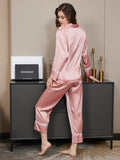 SilkSilky DE Reine Seide Langärmelig Revers Damen Pyjamas Rosa 005