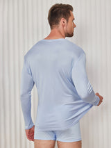 [Hellblau] SilkSilky-DE Long Sleeve Round Neck Herren T-Shirt 002