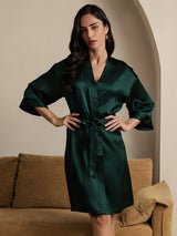 [Dunkelgrün] SilkSilky-DE 3/4 Sleeve Damen Morgenmantel 004