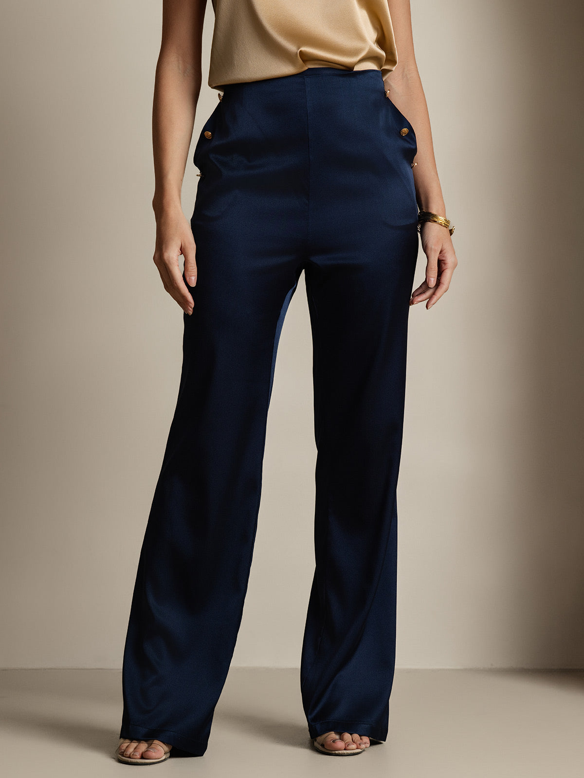 [Dunkelblau] SilkSilky-DE 19Momme Seide Womens Pants 003