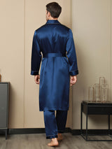 [Dunkelblau] SilkSilky-DE Reine Seide Mens Robe 002