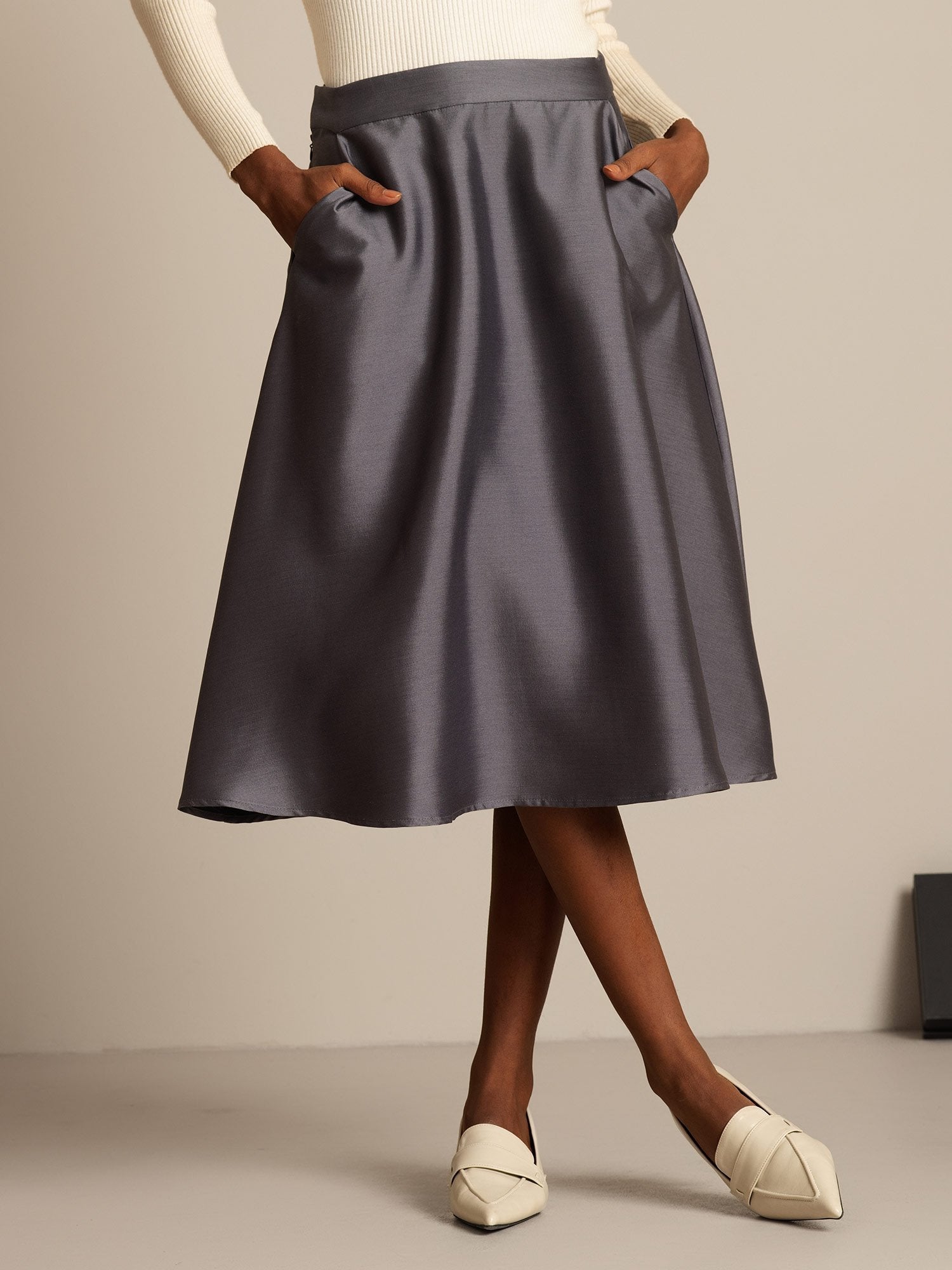 [Grau] SilkSilky-DE 32Momme Silk-Wool Blend Skirt 001,