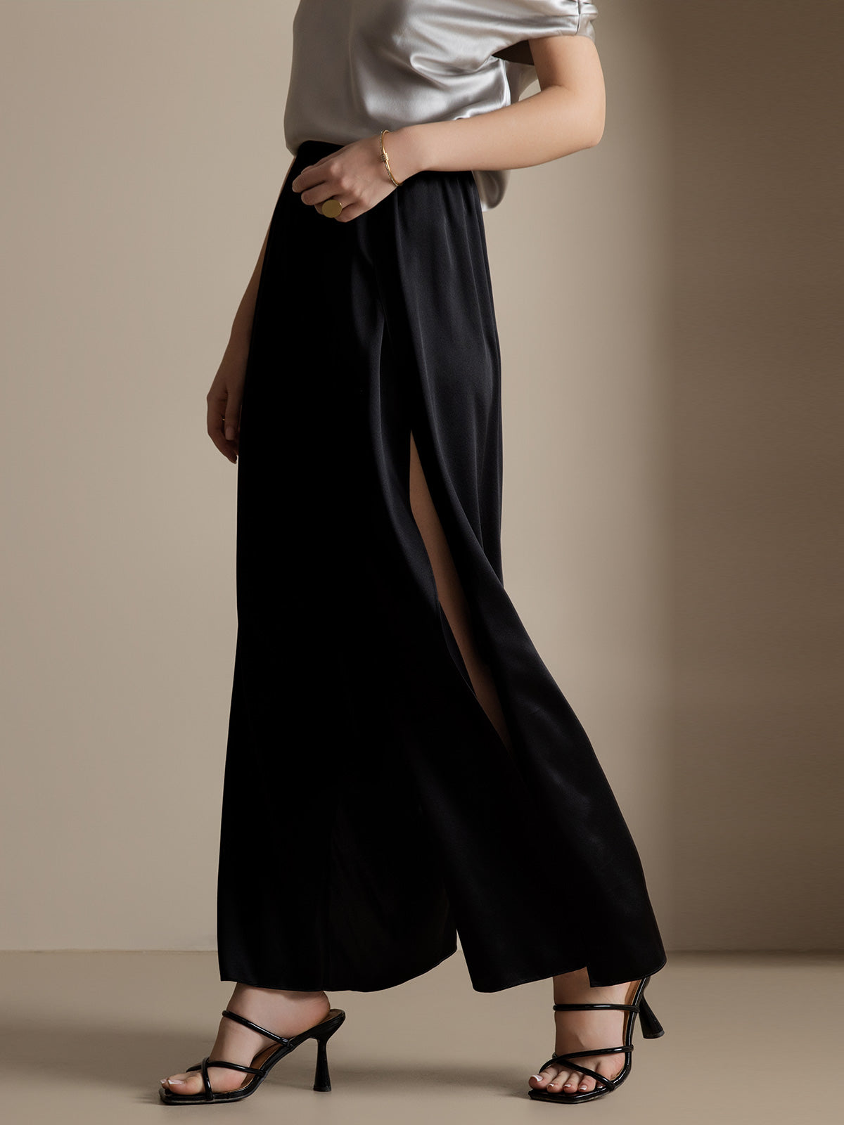 [Schwarz] SilkSilky-DE 19Momme Seide Womens Pants 005