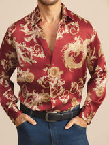 [Weinroter Drache] SilkSilky-DE Long Sleeve Lapel Collar Herrenhemd 004