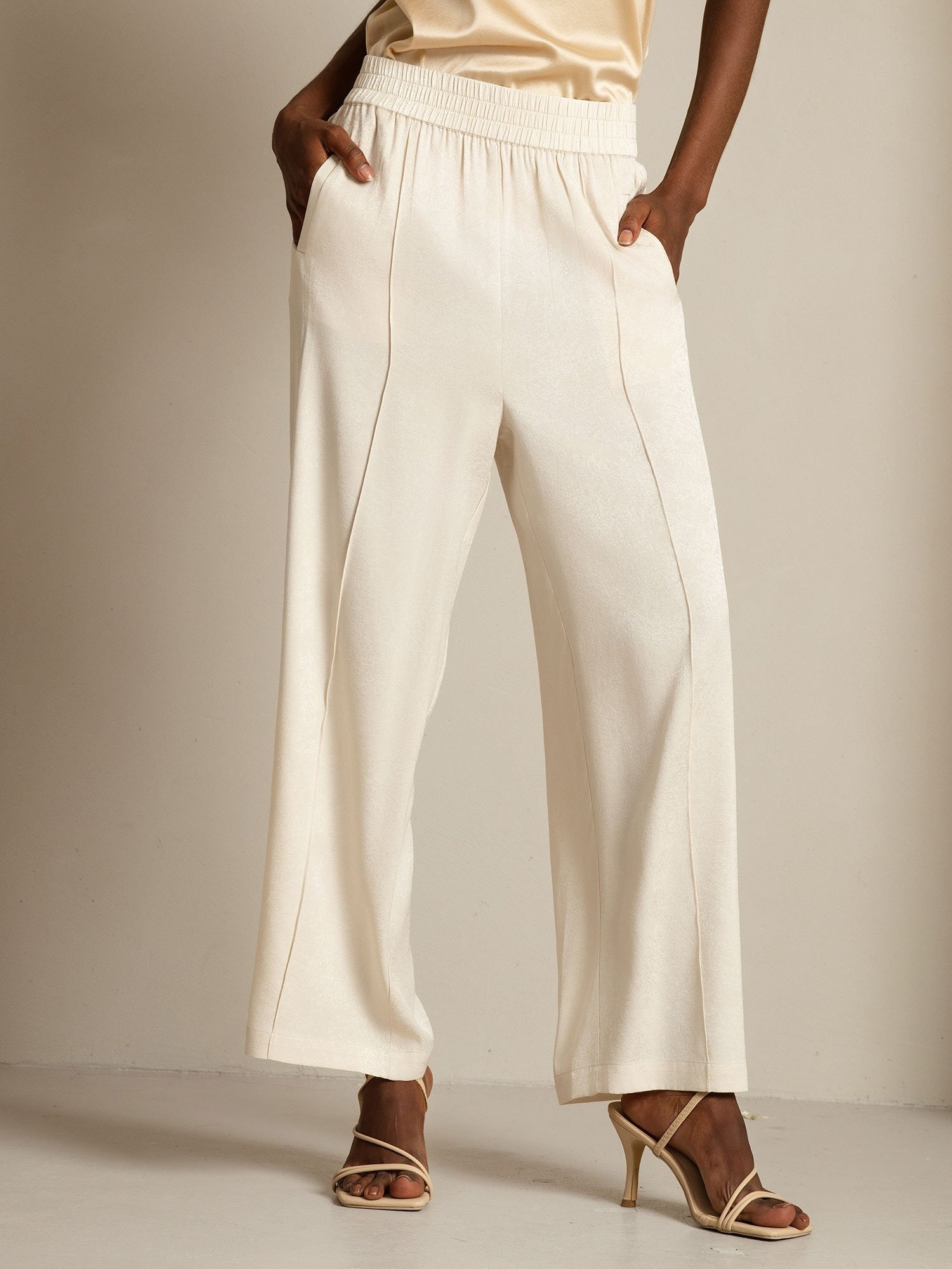 [Beige] SilkSilky-DE 22Momme Seide Womens Pants 003