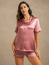 [Blasses Mauve] SilkSilky-DE Short Sleeve Notch-Kragen Damen Pyjamas 003