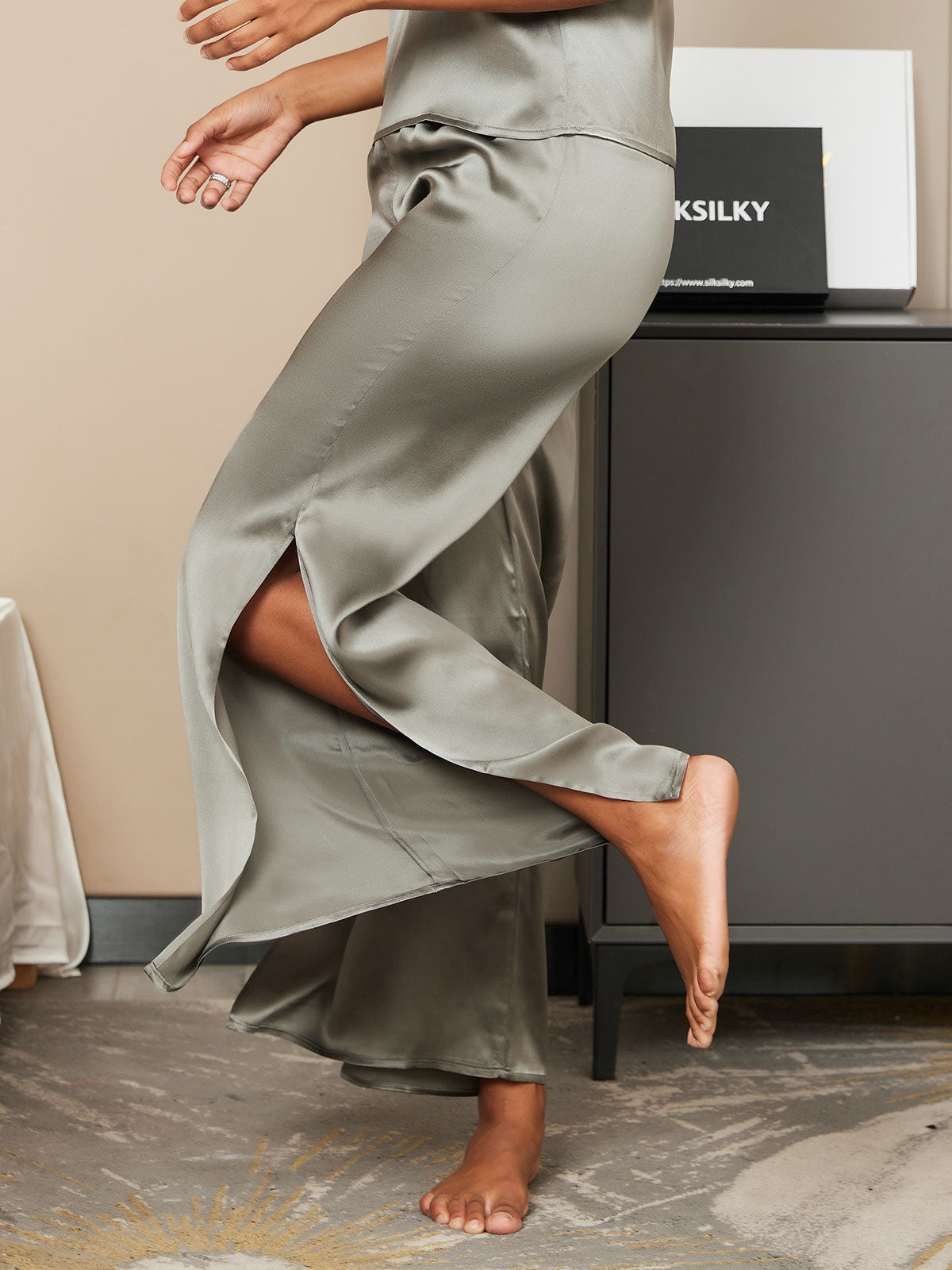 [Graugrün] SilkSilky-DE Reine Seide Womens Pants 003