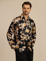 [Schwarzer Drache] SilkSilky-DE Long Sleeve Lapel Collar Herrenhemd 003