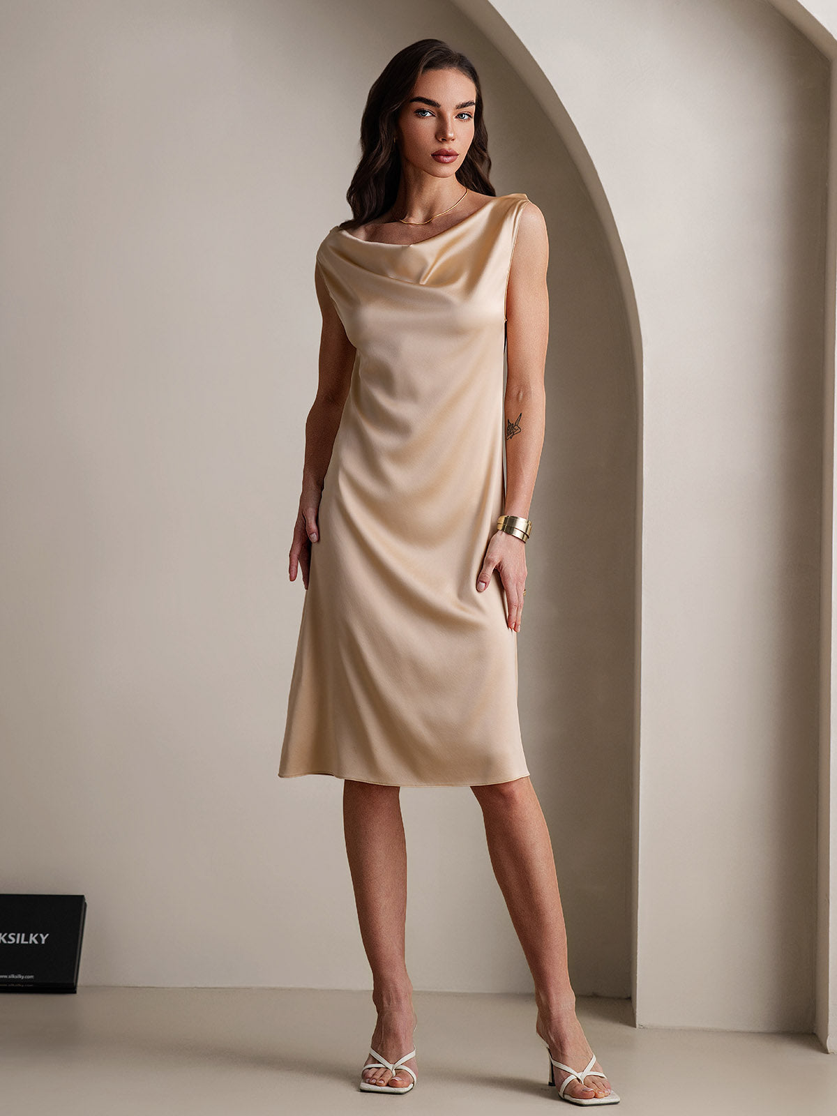 [Champagner] SilkSilky-DE 19Momme Seide Dress 005