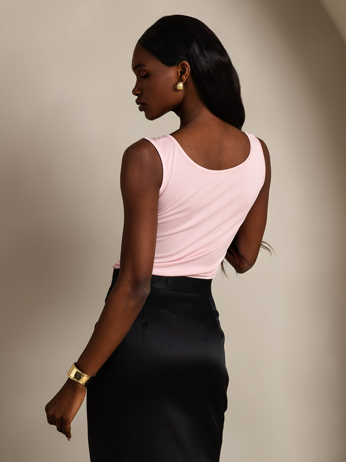 [Rosa] SilkSilky-DE Seidenstrick Ärmellos Rundkragen T-Shirt 002