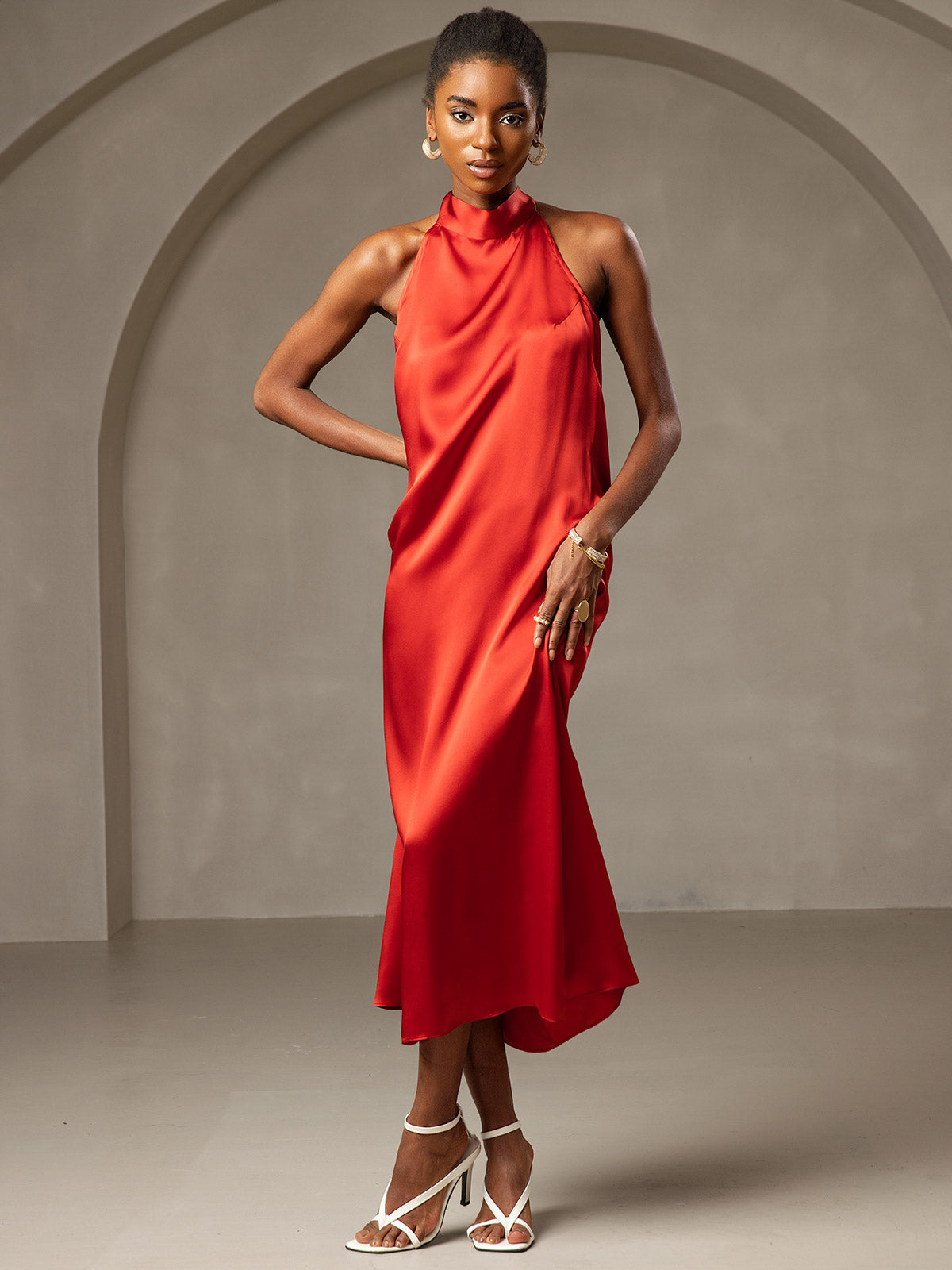 [Rotwein] SilkSilky-DE 19Momme Seide Dress 003