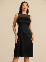 [Schwarz] SilkSilky-DE Sleeveless Illusion Neck Kleider 004